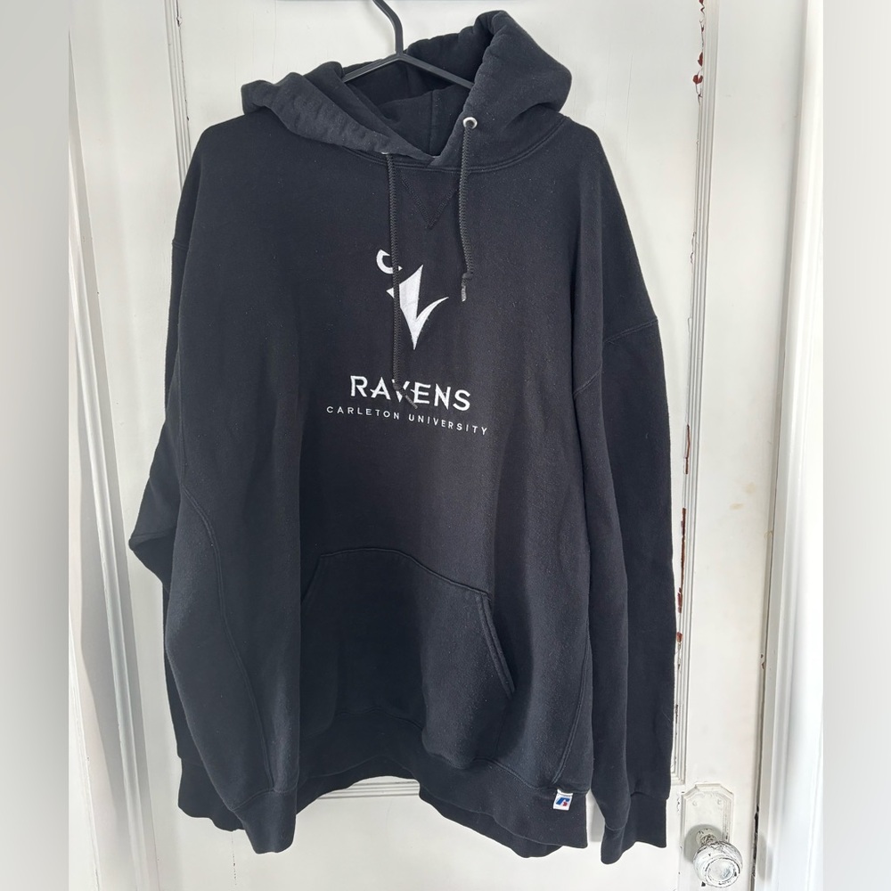 Carleton Ravens University Hoodie Russell Athletic Black Size XXL - Picture 2 of 6